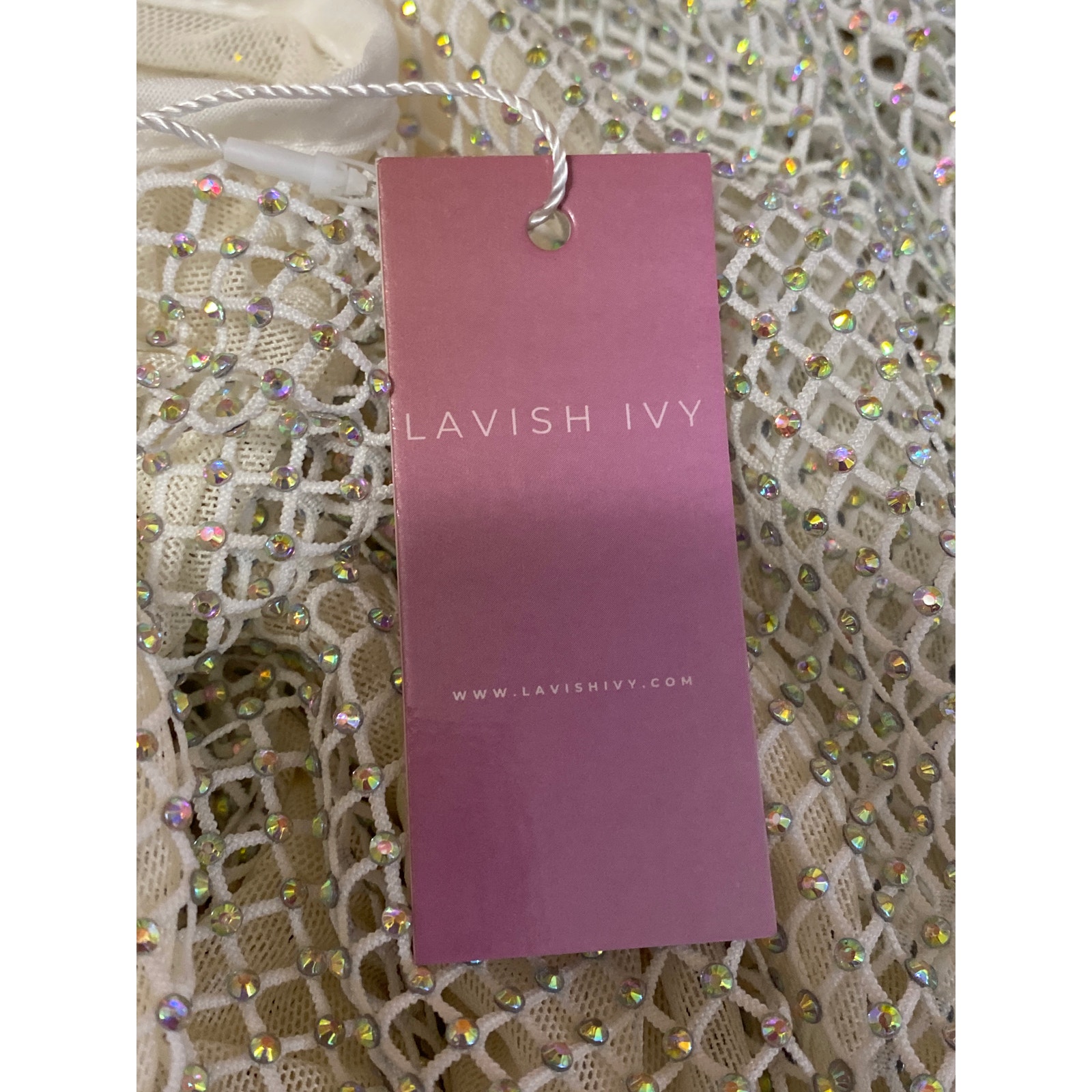 Nwt Lavish Ivy White Sleeveless Beaded Mesh Net Maxi Swim Cover Up Dress Size M — image 4 of 4
